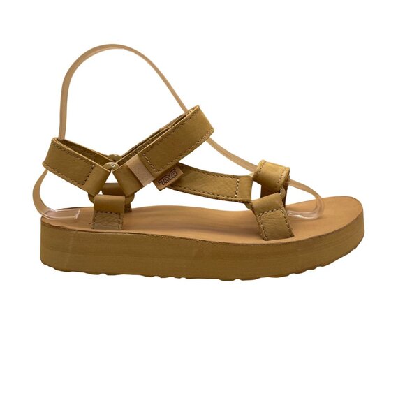 Teva Shoes - Teva Women’s Tan Leather Adjustable Hook & Loop Strap Platform Sandals Size 6